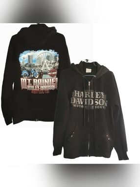 Harley-Davidson Black Zip Hoodie w/ Seattle Mt. Rainier Back Medium-Thick Materi